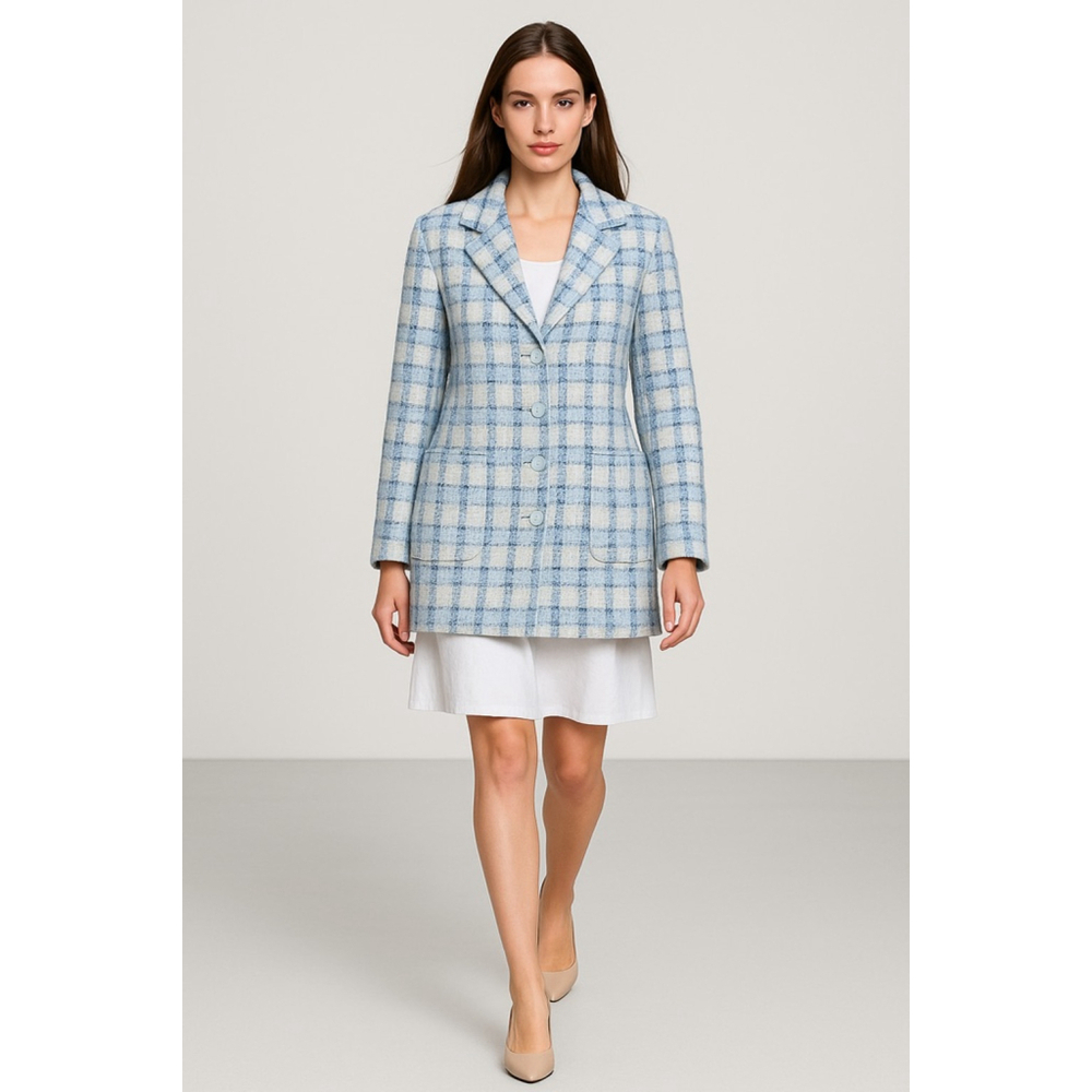Rare Chanel 2022 Blue Plaid Tweed Coat FR36 | Cashmere Silk Runway Jacket